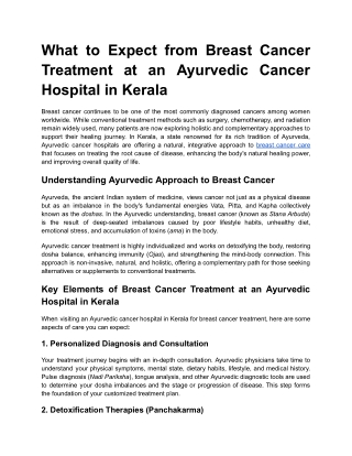 What to Expect from Breast Cancer Treatment at an Ayurvedic Cancer Hospital in Kerala