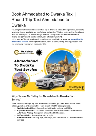 Book Ahmedabad to Dwarka Taxi | Round Trip Taxi Ahmedabad to Dwarka