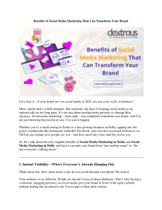 Benefits of Social Media Marketing That Can Transform Your Brand