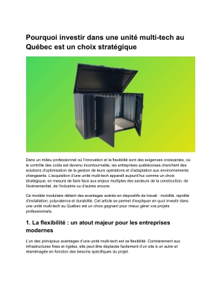 Pourquoi investir dans une unité multi-tech au Québec est un choix stratégique
