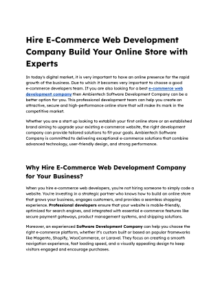 Hire E-Commerce web development Company