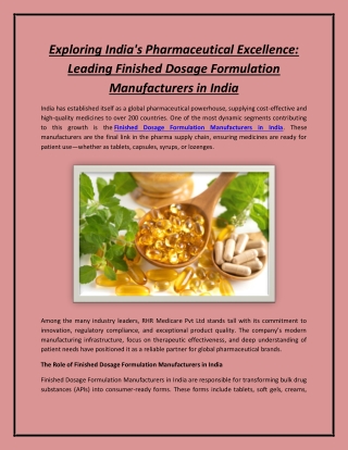 Exploring India's Pharmaceutical Excellence: Leading Finished Dosage Formulation