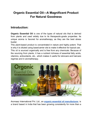 Organic Essential Oil—A Magnificent Product For Natural Goodness