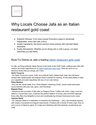 Why Locals Choose Jafa as an Italian restaurant gold coast
