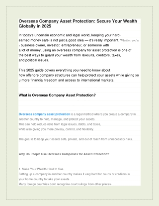 Overseas Company Asset Protection