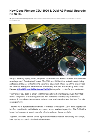 How Does Pioneer CDJ-3000  DJM-A9 Rental Upgrade DJ Skills