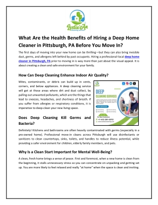 What Are the Health Benefits of Hiring a Deep Home Cleaner in Pittsburgh, PA Bef