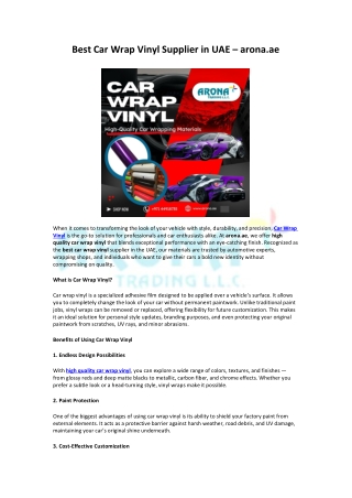 Best Car Wrap Vinyl Supplier in UAE – arona