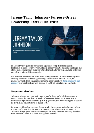 Jeremy Taylor Johnson – People-Focused Leadership
