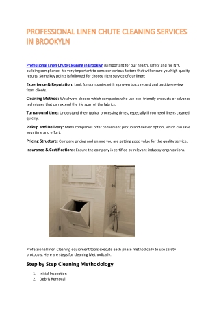 Professional Linen Chute Cleaning in Brooklyn