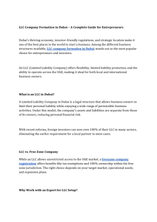 LLC Company Formation in Dubai – A Complete Guide for Entrepreneurs