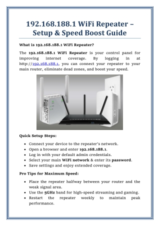 192.168.188.1 WiFi Repeater Setup – Boost Speed & Fix Dead Zones