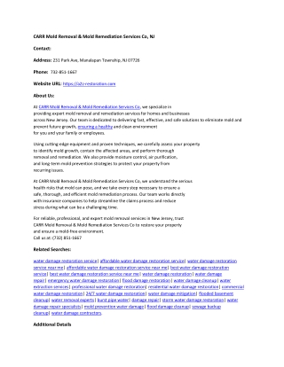 CARR Mold Removal & Mold Remediation Services Co, NJ - 231 Park Ave, Manalapan Township,