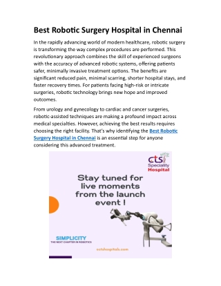 Best Robotic Surgery Hospital in Chennai