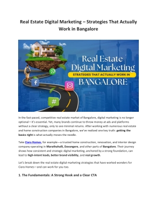Real Estate Digital Marketing – Strategies That Actually Work in Bangalore
