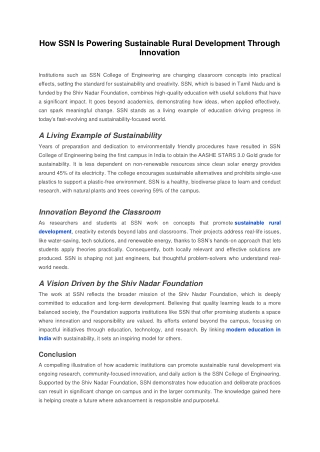 How SSN Is Powering Sustainable Rural Development Through Innovation