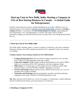 Starting a Company in USA & Best Startup Business in Canada