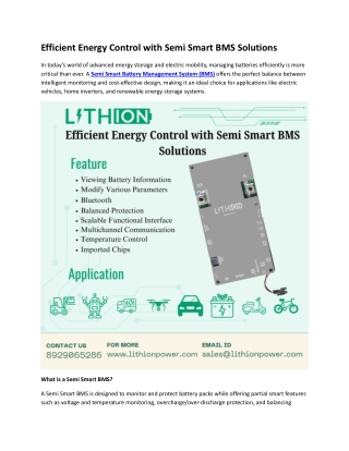 Efficient Energy Control with Semi Smart BMS Solutions