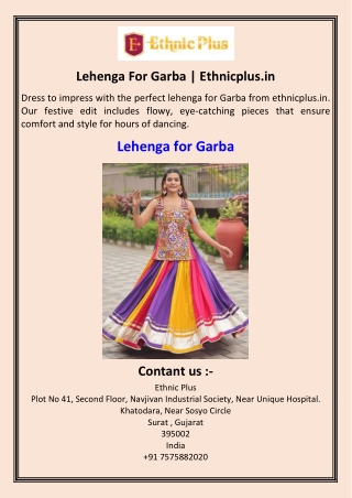 Lehenga For Garba Ethnicplus.in