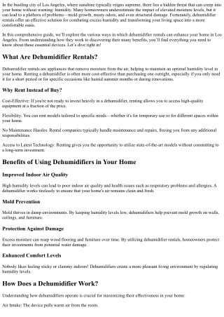 Transform Your Space: How Dehumidifier Rentals Can Enhance Your Home in Los Ange