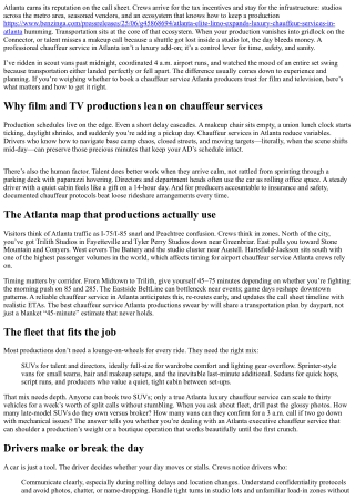 Professional Chauffeur Service Atlanta for Film and TV Crews