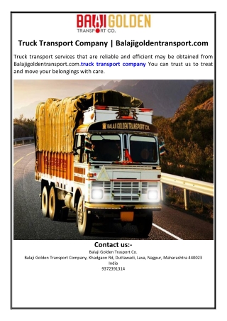 Truck Transport Company | Balajigoldentransport.com