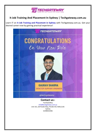 It Job Training And Placement In Sydney | Techgateway.com.au