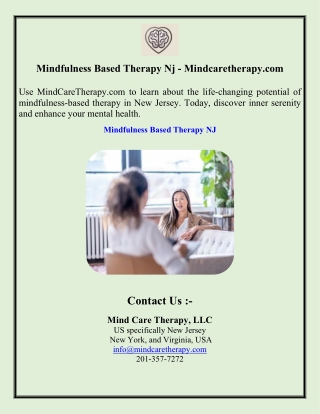 Mindfulness Based Therapy Nj - Mindcaretherapy.com