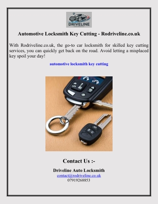 Automotive Locksmith Key Cutting - Rodriveline.co.uk