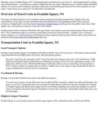 Ultimate Guide to the Cost of Travel in Franklin Square, NY in 2025