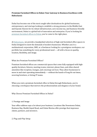 Premium Furnished Offices in Dubai Your Gateway to Business Excellence with Hubzclassic