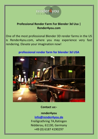Professional Render Farm For Blender 3d Usa  Render4you.com