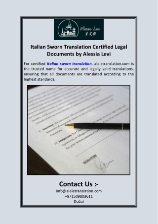 Italian Sworn Translation Certified Legal Documents by Alessia Levi