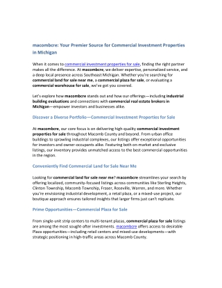 Buy Commercial Land, Brick Warehouses, Retail Space in Sterling Heights MI & Aba