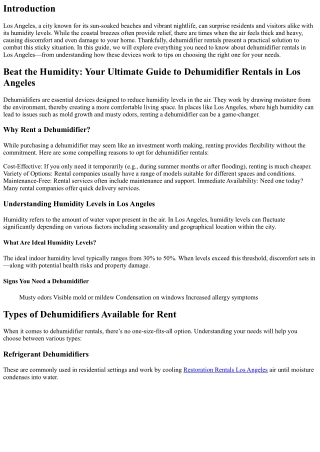 Beat the Humidity: Your Ultimate Guide to Dehumidifier Rentals in Los Angeles