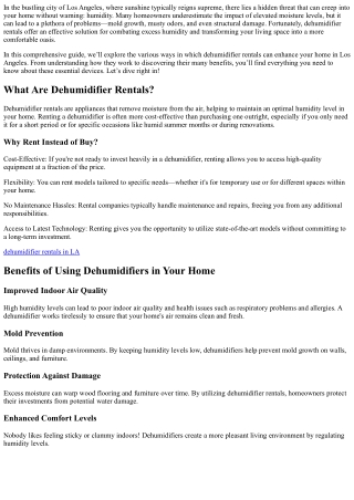 Transform Your Space: How Dehumidifier Rentals Can Enhance Your Home in Los Ange