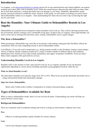 Beat the Humidity: Your Ultimate Guide to Dehumidifier Rentals in Los Angeles