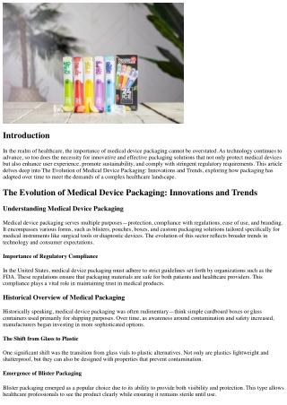 The Evolution of Medical Device Packaging: Innovations and Trends
