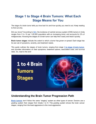 Stage 1 to Stage 4 Brain Tumors: What Each Stage Means for You