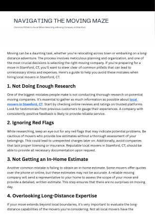 Avoid These Common Mistakes When Hiring Local Movers in Stamford, CT