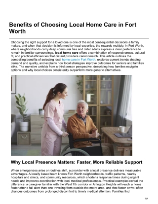 Benefits of Choosing Local Home Care in Fort Worth