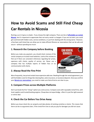 How to Avoid Scams and Still Find Cheap Car Rentals in Nicosia