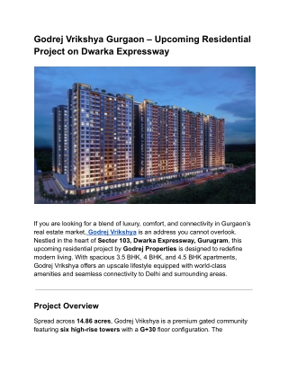 Godrej Vrikshya Gurgaon – Upcoming Residential Project on Dwarka Expressway