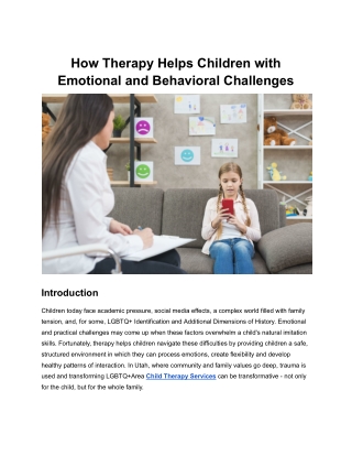 Therapy for Kids: Overcoming Emotional & Behavioral Struggles