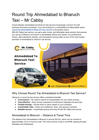 Round Trip Ahmedabad to Bharuch Taxi – Mr Cabby