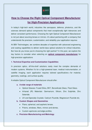 How to Choose the Right Optical Component Manufacturer for High-Precision Applications