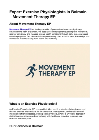 Expert Exercise Physiologists in Balmain – Movement Therapy EP