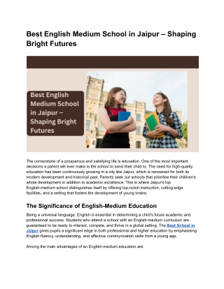 Best English Medium School in Jaipur – Shaping Bright Futures