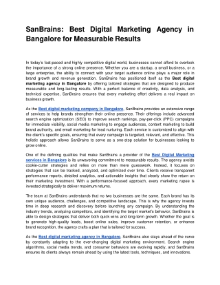 SanBrains: Best Digital Marketing Agency in Bangalore for Measurable Results