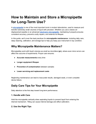 How to Maintain and Store a Micropipette for Long-Term Use_